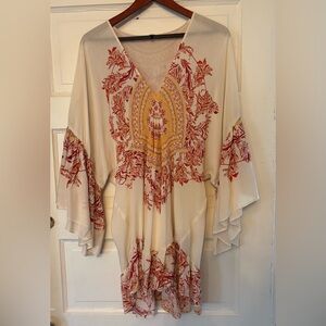 Free People boho cream, red/orange long blouse